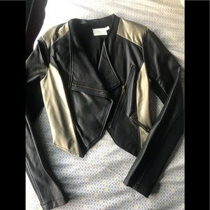 Faux cropped leather jacket